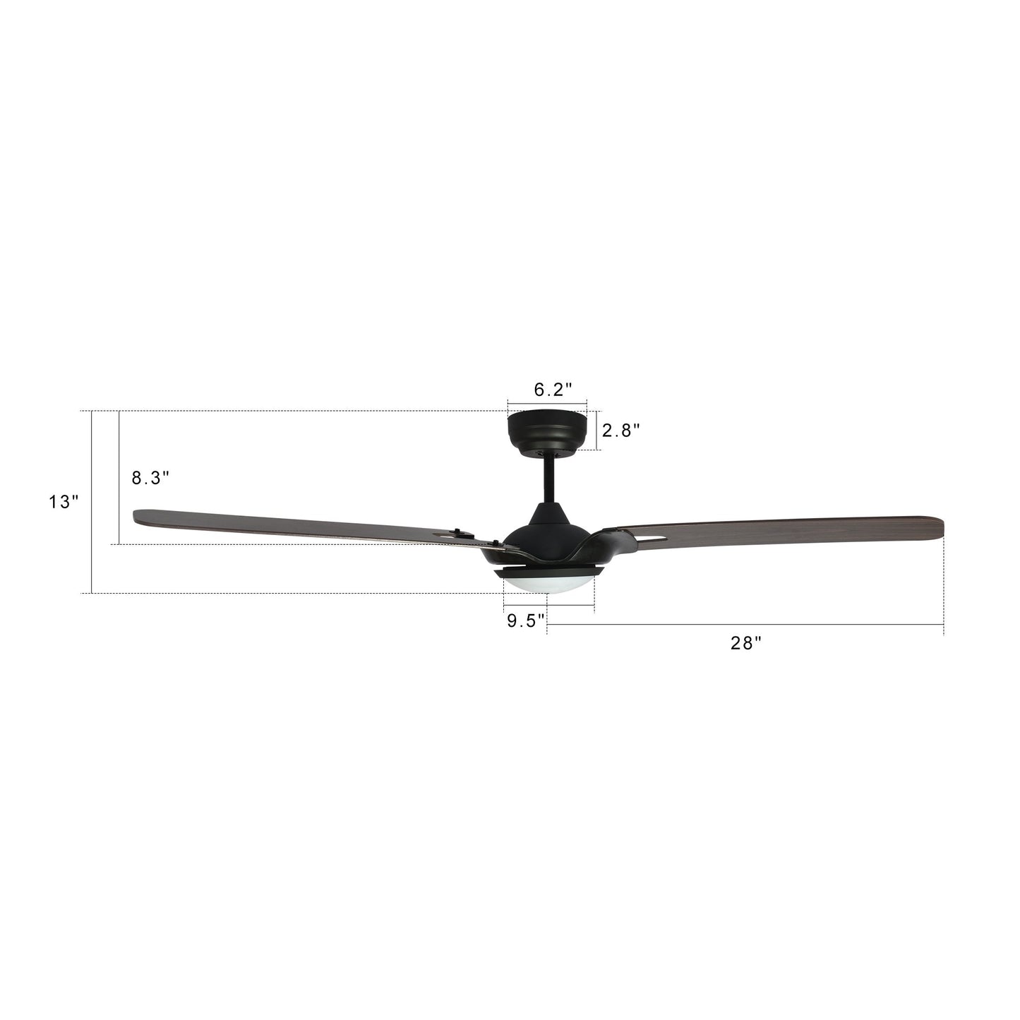 Carro Home HOFFEN 56 inch 3-Blade Smart Ceiling Fan with LED Light Kit & Remote - Black/Dark Wood Pattern fan blades