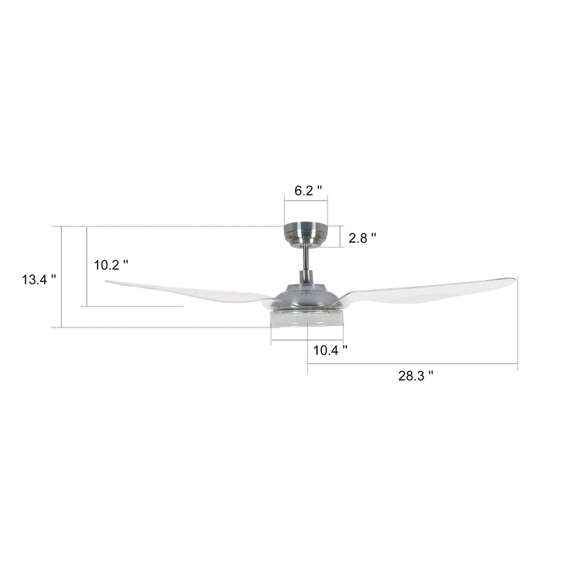 Carro FLETCHER 56 inch 3-Blade Smart Ceiling Fan with LED Light Kit & Remote - Silver/Clear