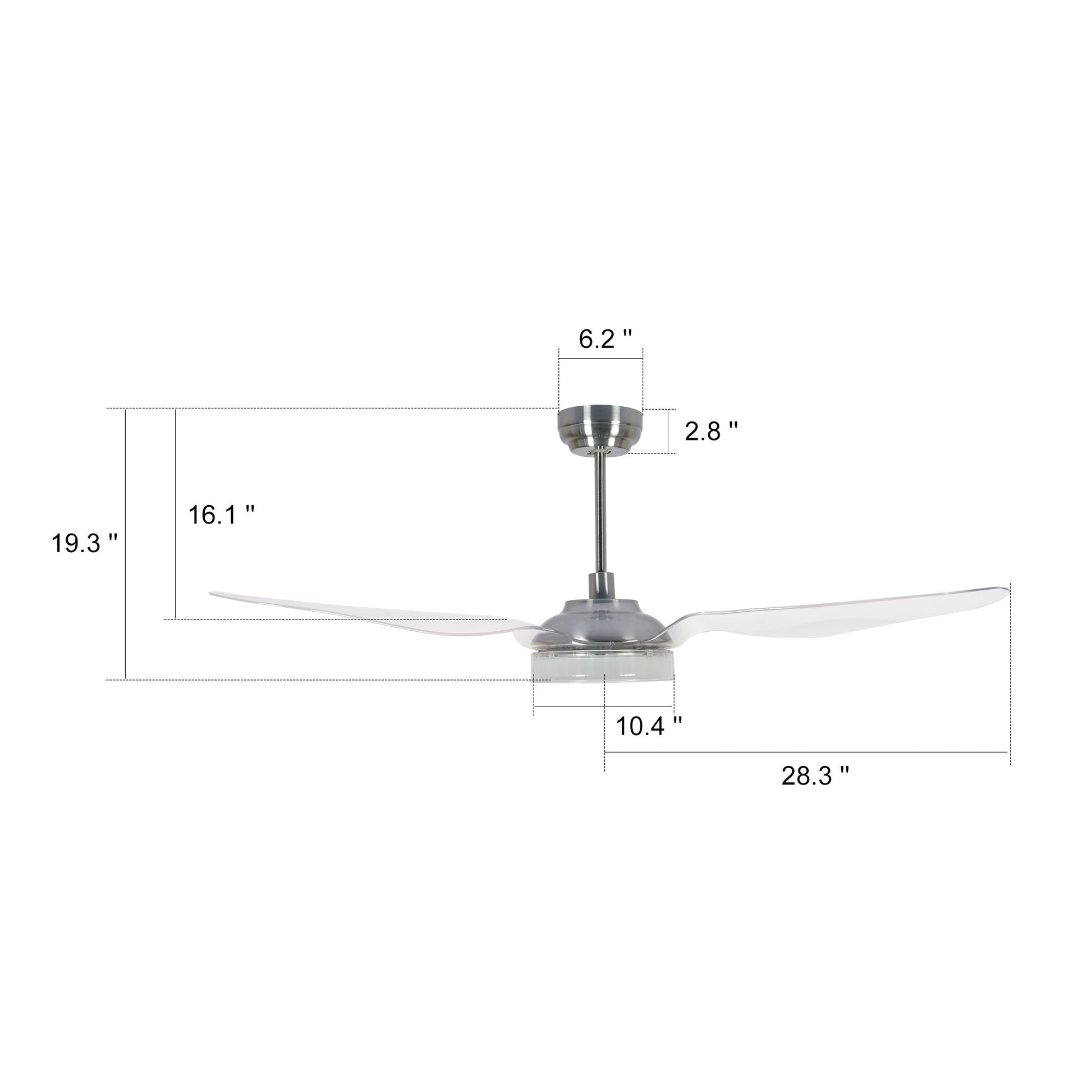 Carro FLETCHER 56 inch 3-Blade Smart Ceiling Fan with LED Light Kit & Remote - Silver/Clear