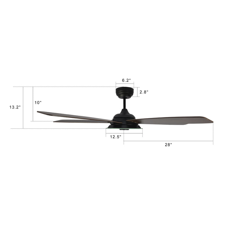 Carro USA JOURNEY 56 inch 5-Blade Smart Ceiling Fan with LED Light Kit & Remote - Black/Dark Wood Grain fan blades
