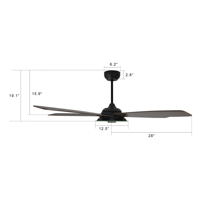 Carro USA JOURNEY 56 inch 5-Blade Smart Ceiling Fan with LED Light Kit & Remote - Black/Dark Wood Grain fan blades