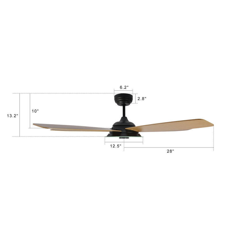 Carro USA JOURNEY 56 inch 5-Blade Smart Ceiling Fan with LED Light Kit & Remote - Black/Fine Wood Grain fan blades
