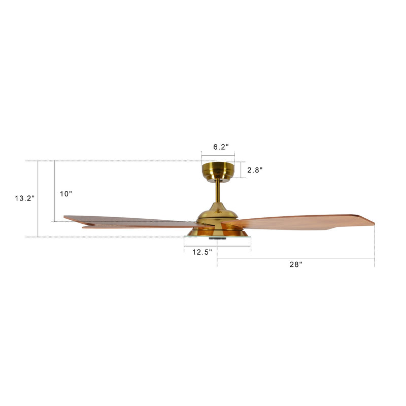 Carro USA JOURNEY 56 inch 5-Blade Smart Ceiling Fan with LED Light Kit & Remote - Gold/Wood Pattern fan blades