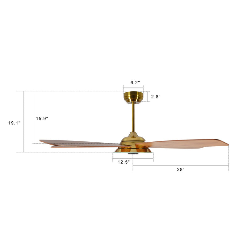 Carro USA JOURNEY 56 inch 5-Blade Smart Ceiling Fan with LED Light Kit & Remote - Gold/Wood Pattern fan blades