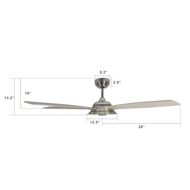 Carro USA JOURNEY 56 inch 5-Blade Smart Ceiling Fan with LED Light Kit & Remote - Silver/Light Wood fan blades