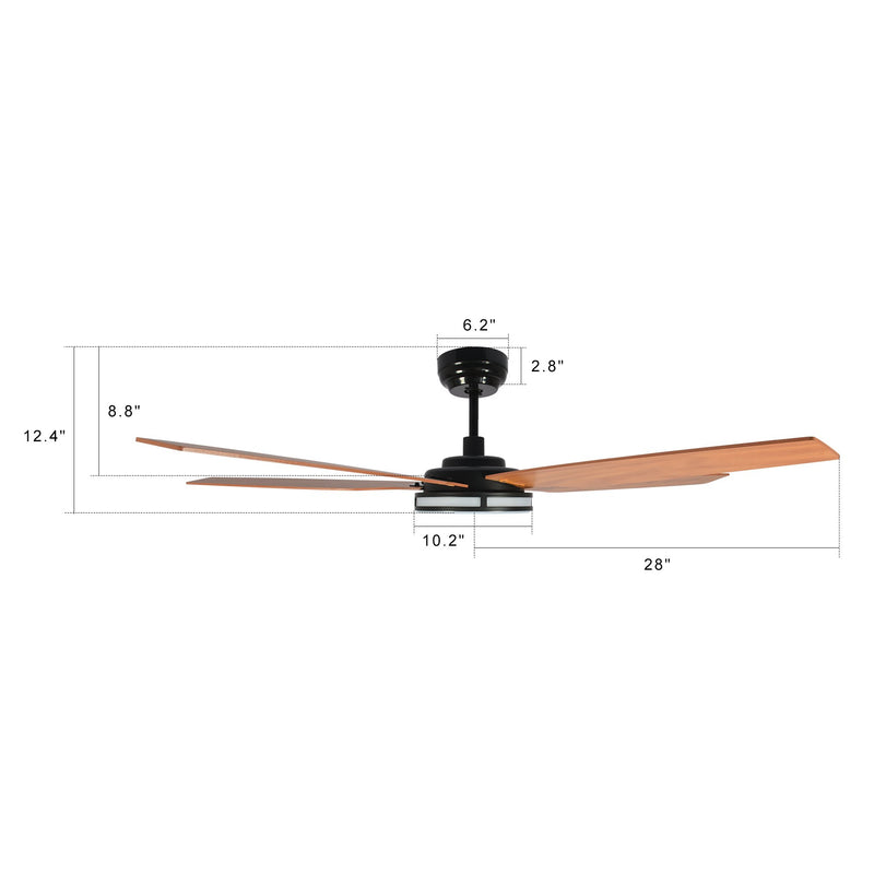 Carro ELIRA 56 inch 5-Blade Smart Ceiling Fan with LED Light Kit & Remote - Black/Wood Grain Pattern  Fan Blades