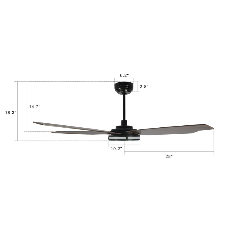 Carro ELIRA 56 inch 5-Blade Smart Ceiling Fan with LED Light Kit & Remote - Black/Dark Wood Fan Blades
