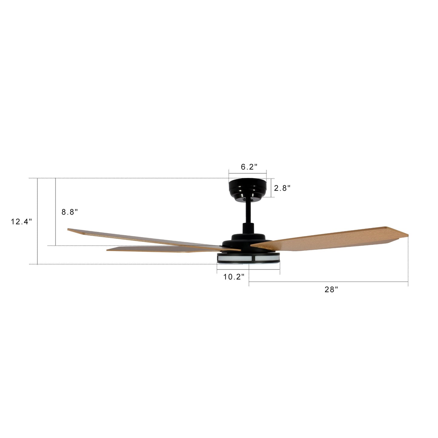 Carro ELIRA 56 inch 5-Blade Smart Ceiling Fan with LED Light Kit & Remote - Black/Fine Wood Grain Pattern Fan Blades