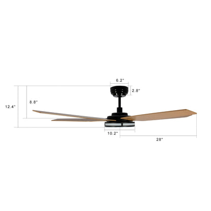 Carro ELIRA 56 inch 5-Blade Smart Ceiling Fan with LED Light Kit & Remote - Black/Fine Wood Grain Pattern Fan Blades