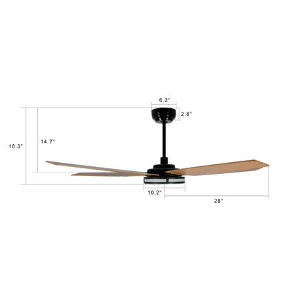 Carro ELIRA 56 inch 5-Blade Smart Ceiling Fan with LED Light Kit & Remote - Black/Fine Wood Grain Pattern Fan Blades