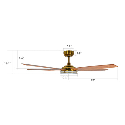 Carro ELIRA 56 inch 5-Blade Smart Ceiling Fan with LED Light Kit & Remote - Gold/Wood Grain Fan Blades