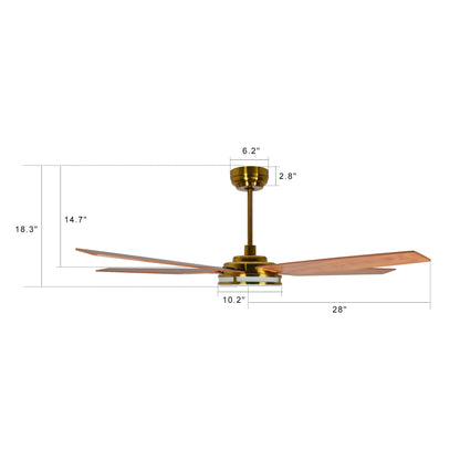 Carro ELIRA 56 inch 5-Blade Smart Ceiling Fan with LED Light Kit & Remote - Gold/Wood Grain Fan Blades