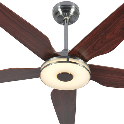 Carro ELIRA 56 inch 5-Blade Smart Ceiling Fan with LED Light Kit & Remote - Silver/Wood Grain Pattern Fan Blades