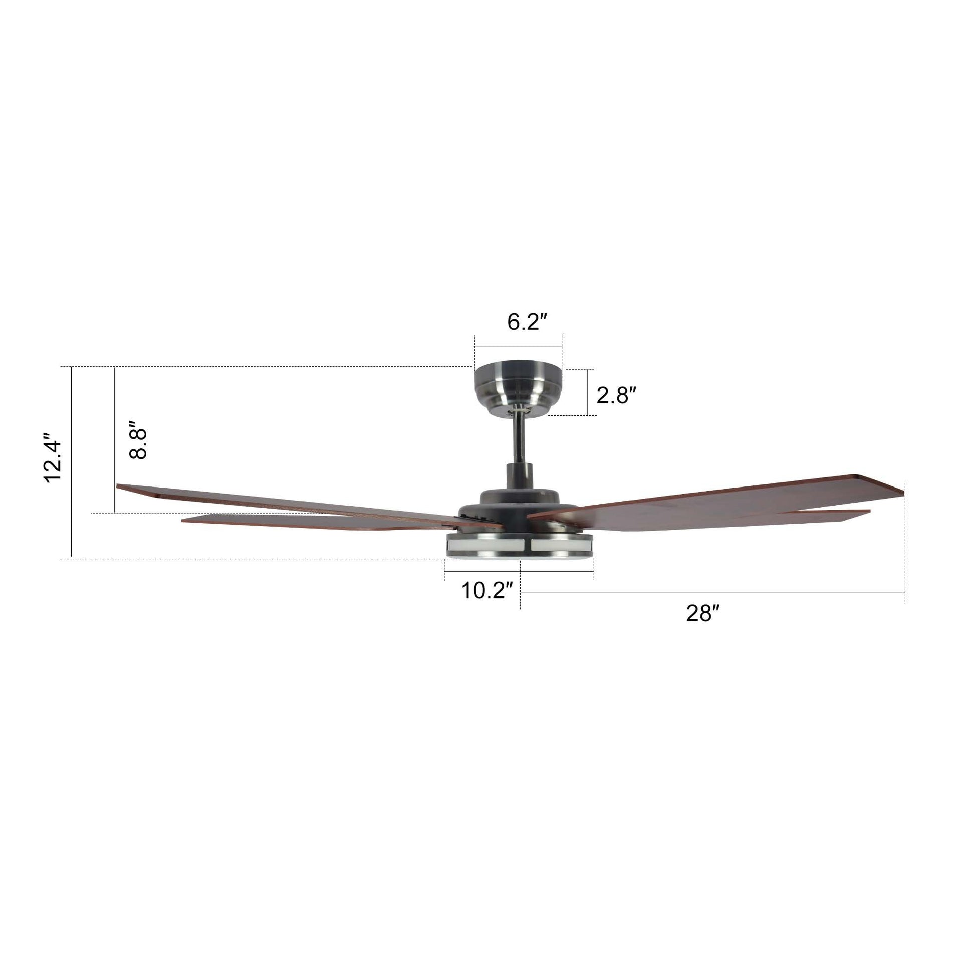 Carro ELIRA 56 inch 5-Blade Smart Ceiling Fan with LED Light Kit & Remote - Silver/Wood Grain Pattern Fan Blades