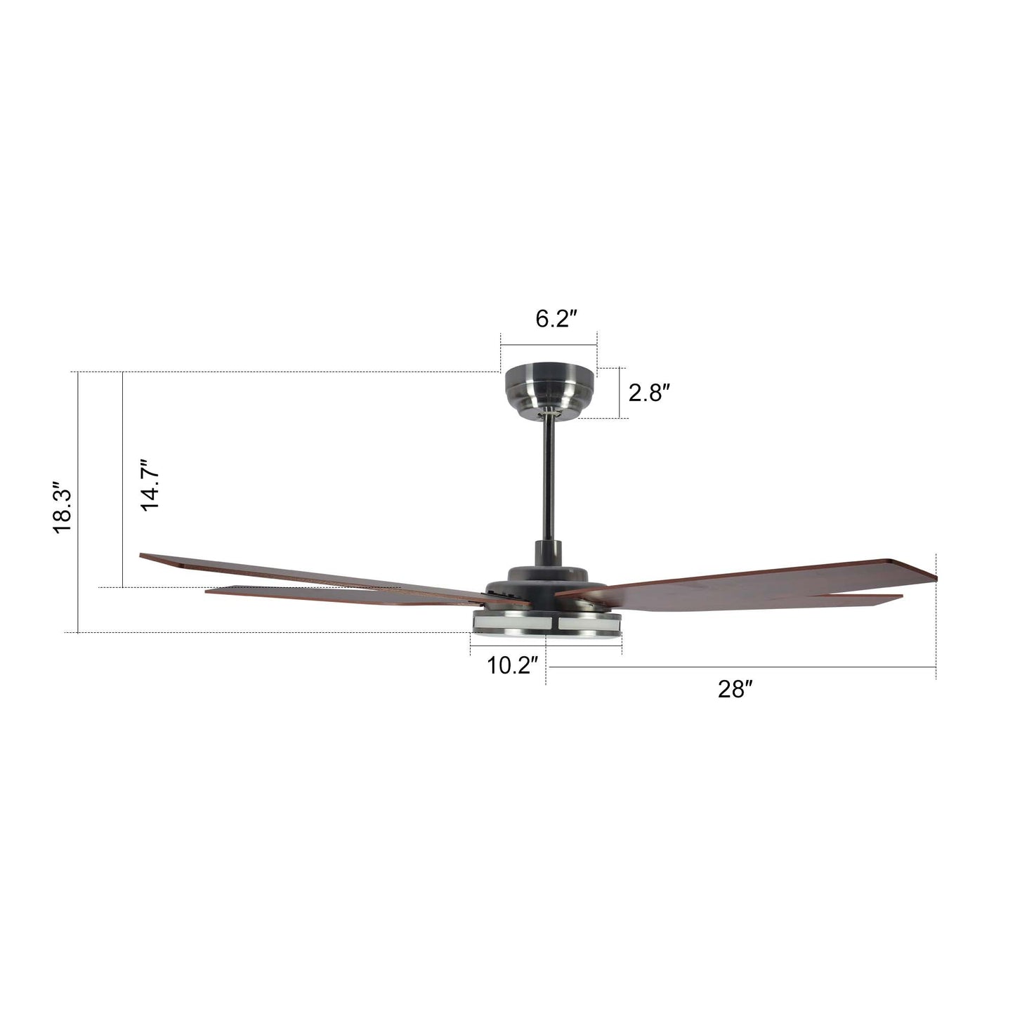 Carro ELIRA 56 inch 5-Blade Smart Ceiling Fan with LED Light Kit & Remote - Silver/Wood Grain Pattern Fan Blades