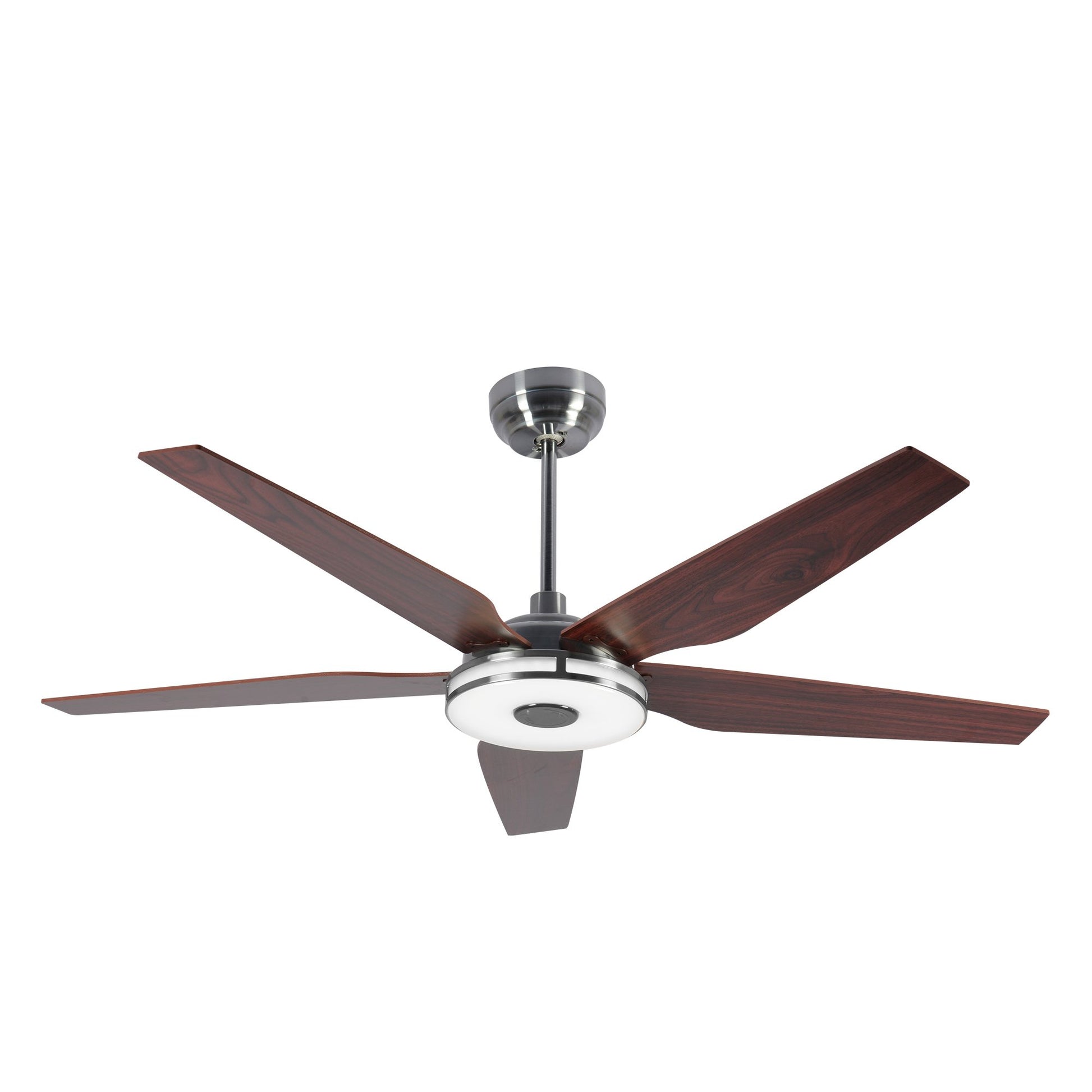 Carro ELIRA 56 inch 5-Blade Smart Ceiling Fan with LED Light Kit & Remote - Silver/Wood Grain Pattern Fan Blades