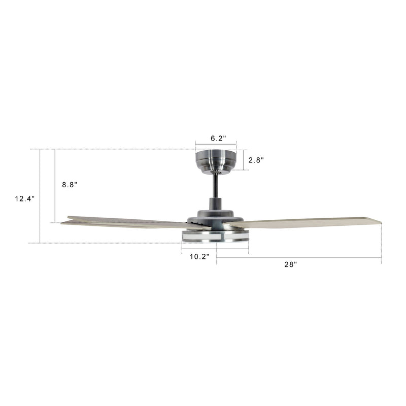 Carro ELIRA 56 inch 5-Blade Smart Ceiling Fan with LED Light Kit & Remote - Silver/Light Wood Fan Blades