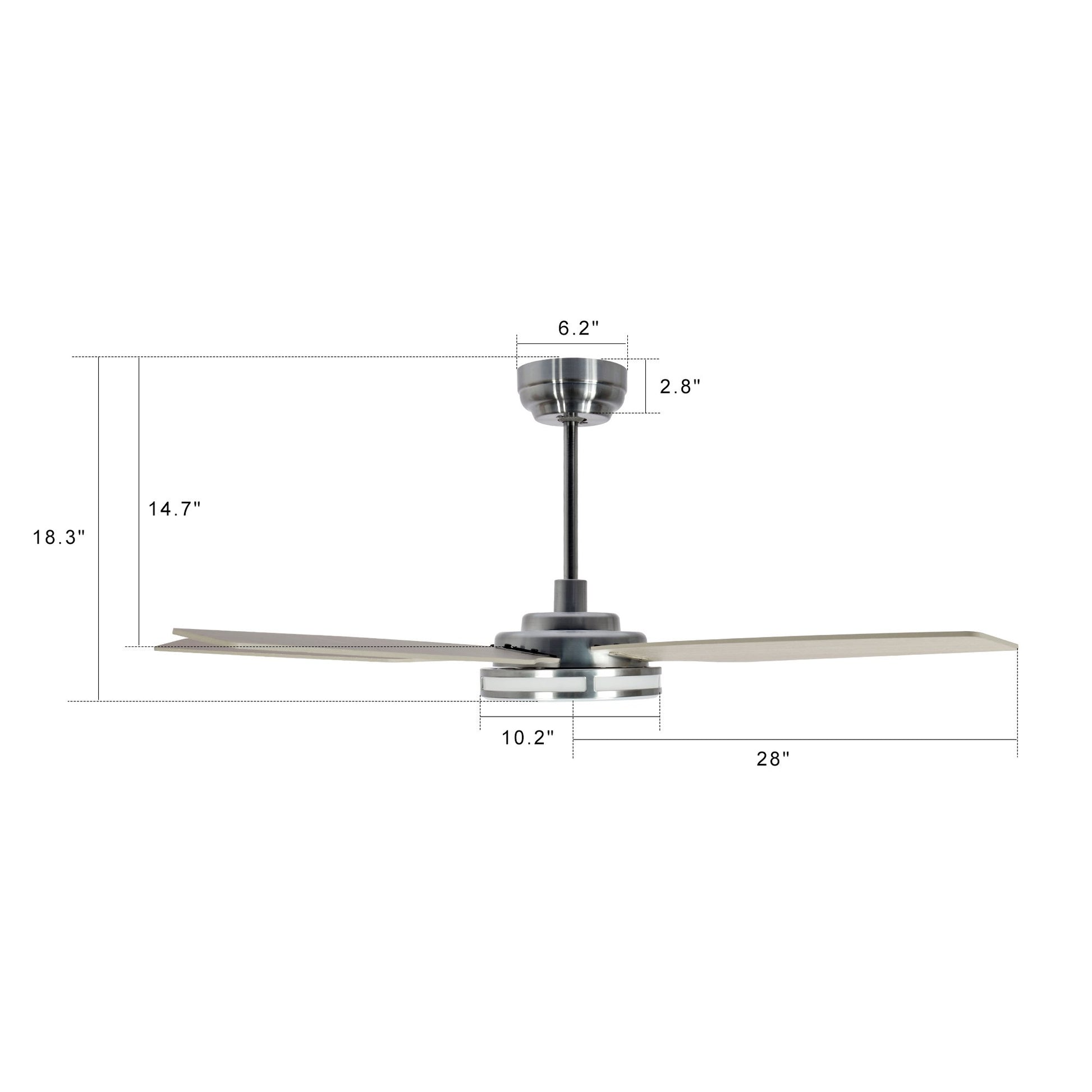 Carro ELIRA 56 inch 5-Blade Smart Ceiling Fan with LED Light Kit & Remote - Silver/Light Wood Fan Blades