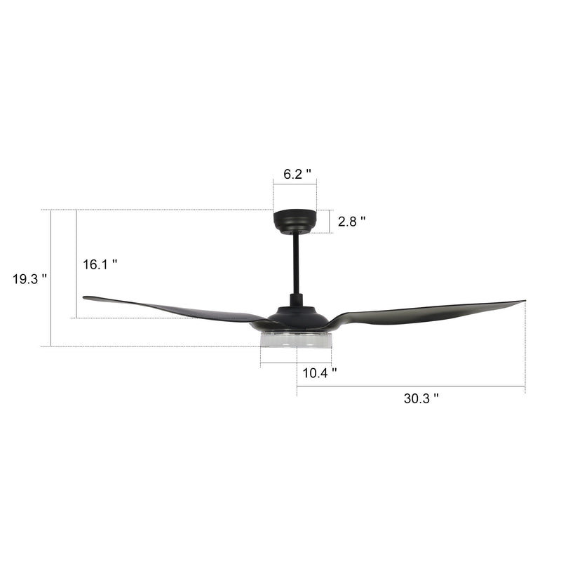 Carro Icebreaker 60'' 3-Blade Smart Ceiling Fan with LED Light Kit & Remote - Black Case and Fan Blades