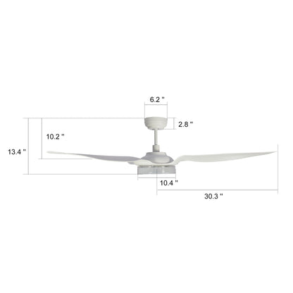 Carro FLETCHER 60 inch 3-Blade Smart Ceiling Fan with LED Light Kit & Remote - White/White