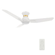 Carro CALEN 44 inch 3-Blade Flush Mount Smart Ceiling Fan with LED Light Kit & Remote Control- White/White