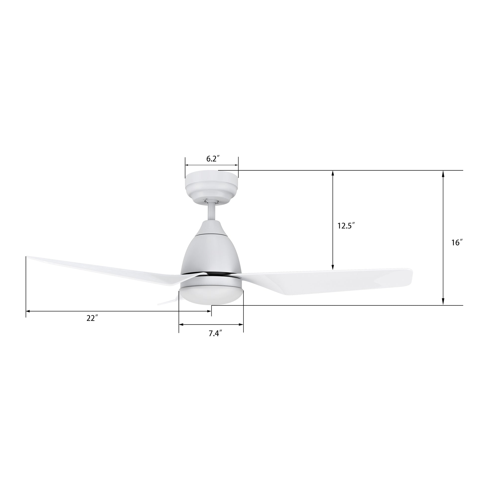 Carro Home ROQUE 44 inch 3-Blade Smart Ceiling Fan with LED Light Kit & Remote - White/White
