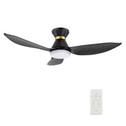 Carro RYATT 45 inch 3-Blade Flush Mount Smart Ceiling Fan with LED Light Kit & Remote- Black/Black (Gold Detail)
