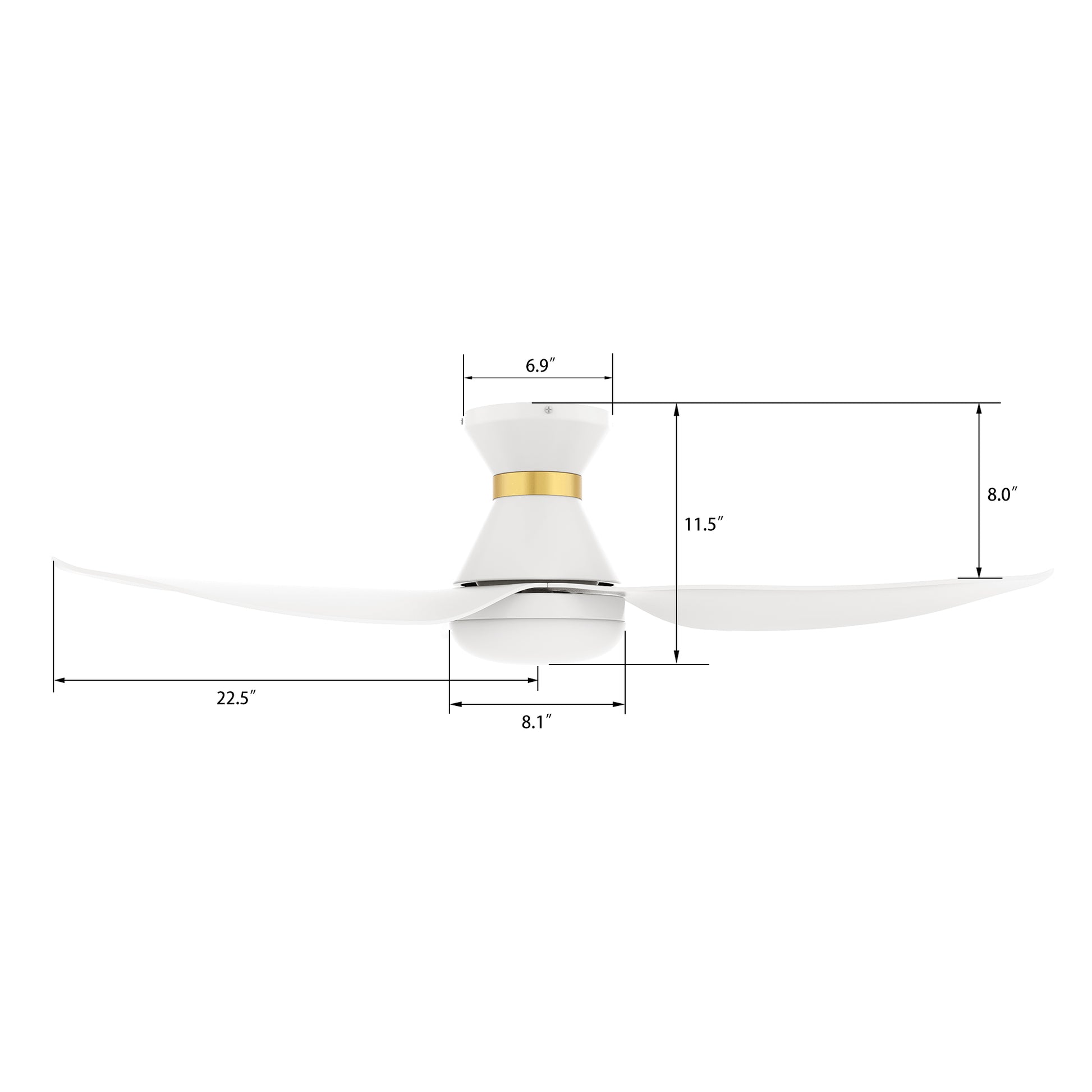 Carro RYATT 45 inch 3-Blade Flush Mount Smart Ceiling Fan with LED Light Kit & Remote- White/White (Gold Detail)