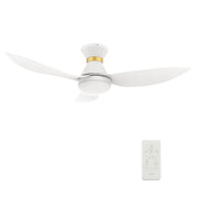 Carro RYATT 45 inch 3-Blade Flush Mount Smart Ceiling Fan with LED Light Kit & Remote- White/White (Gold Detail)