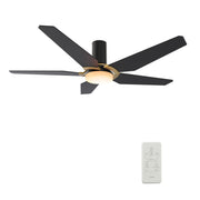 Carro WOODROW 48 inch 5-Blade Flush Mount Smart Ceiling Fan with LED Light Kit & Remote - Black/Black (Gold Detail)