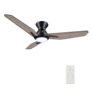 Carro CALEN 52 inch 3-Blade Flush Mount Smart Ceiling Fan with LED Light Kit & Remote Control- Black/Barnwood