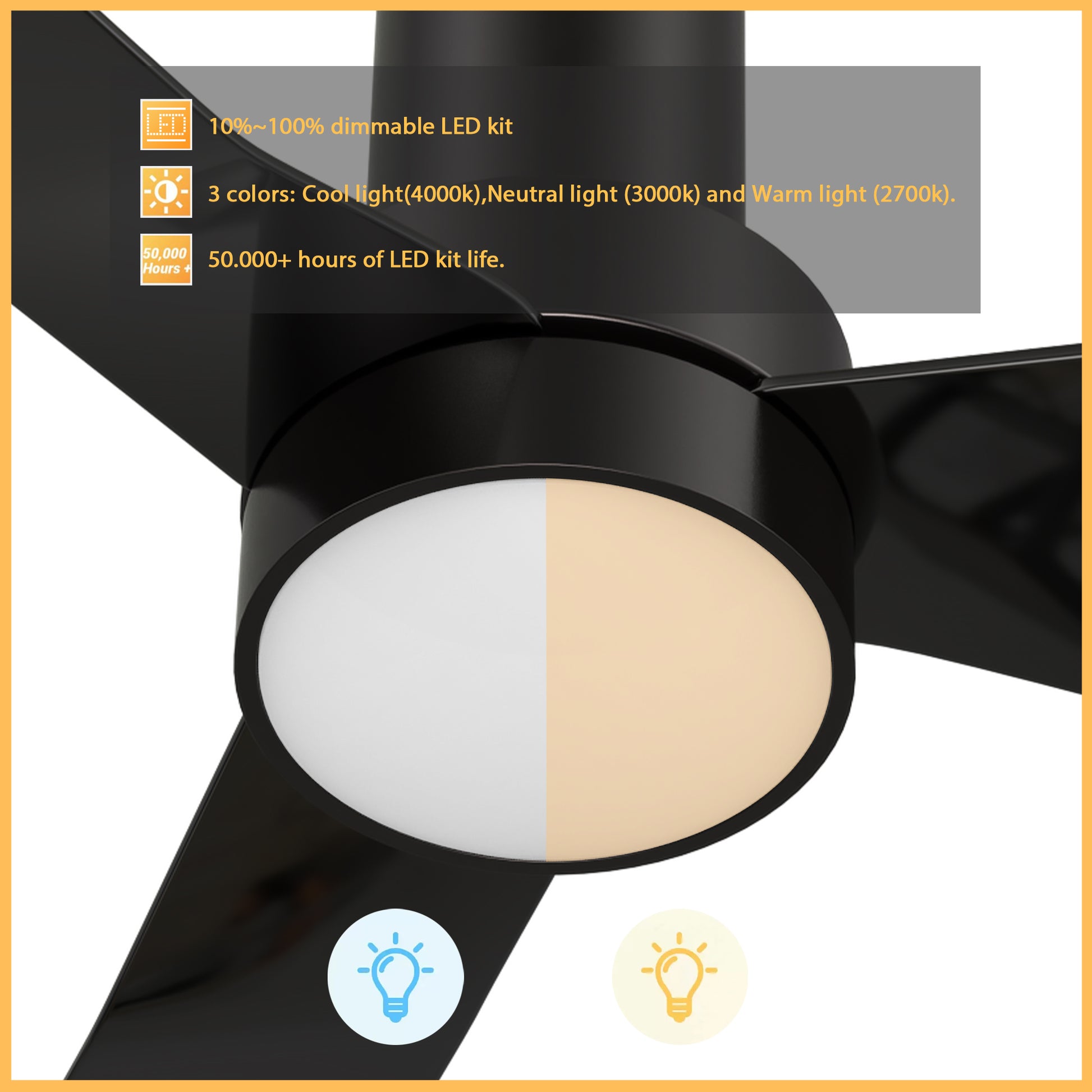 Carro MADRID 52 inch 3-Blade Flush Mount Smart Ceiling Fan with LED Light Kit & Remote- Black/Black