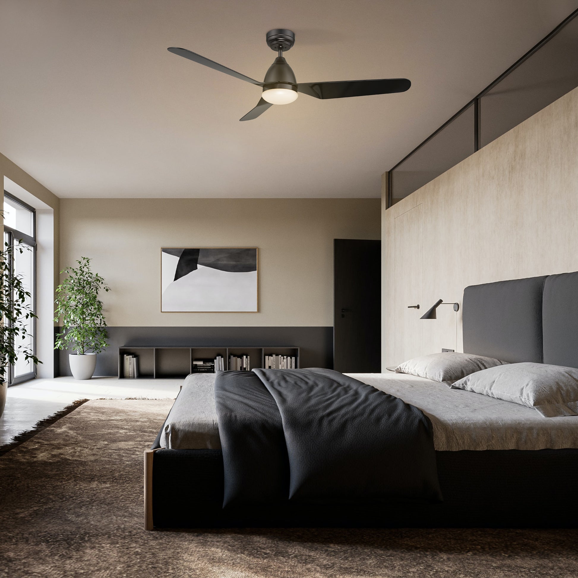 Carro TOULON 52 inch 3-Blade Smart Ceiling Fan with LED Light Kit & Remote- Black/Black
