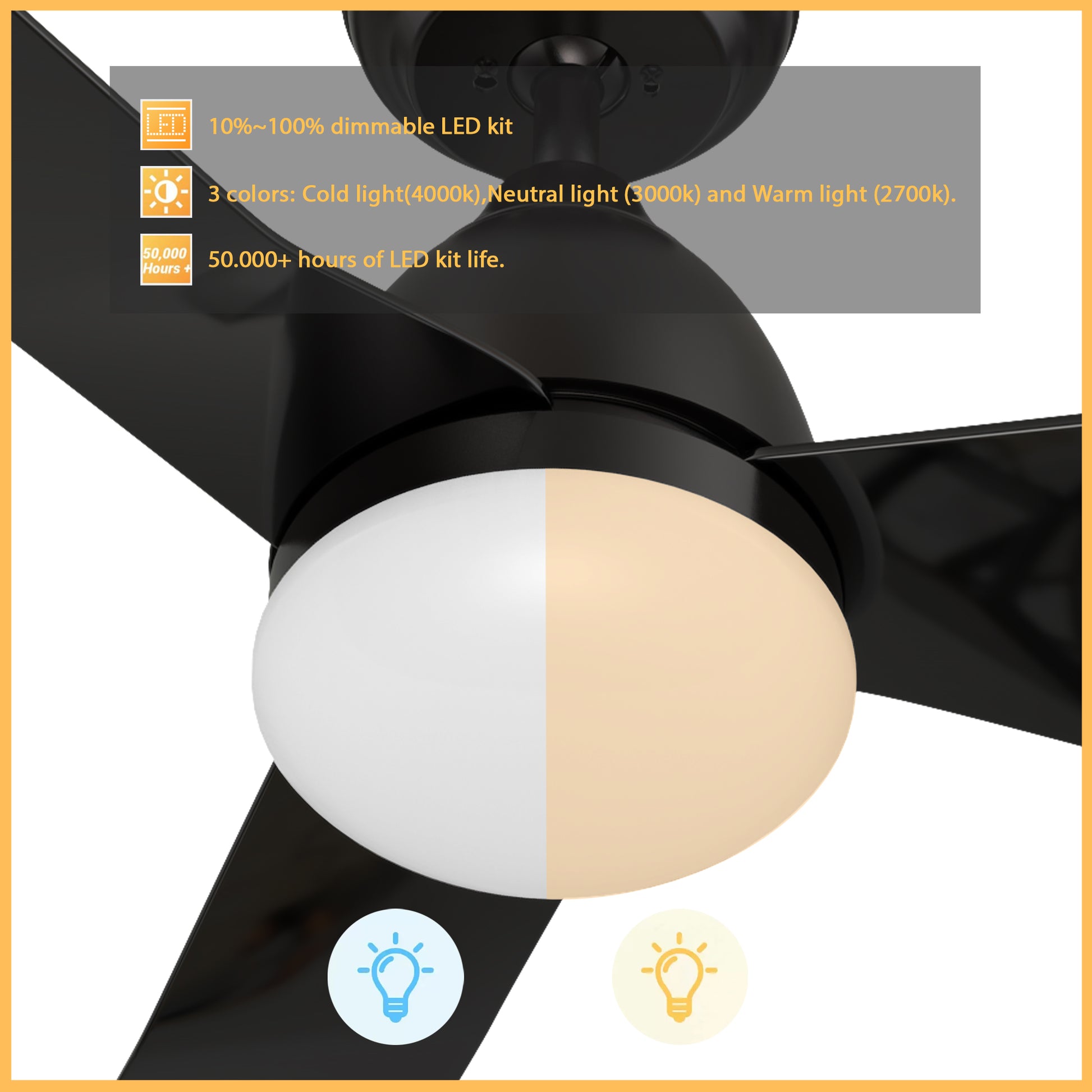 Carro TOULON 52 inch 3-Blade Smart Ceiling Fan with LED Light Kit & Remote- Black/Black