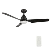 Carro TOULON 52 inch 3-Blade Smart Ceiling Fan with LED Light Kit & Remote- Black/Black