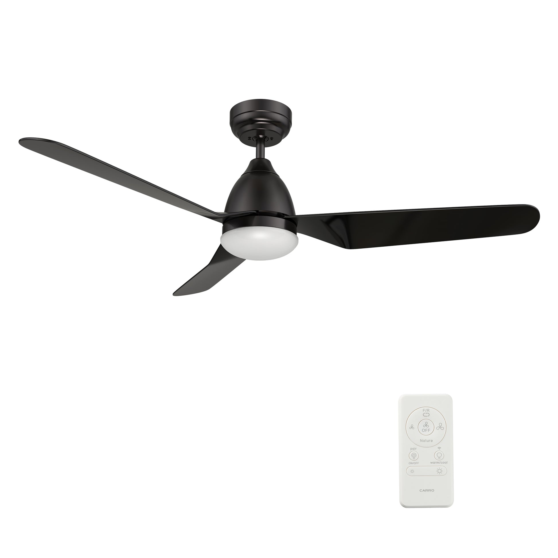 Carro TOULON 52 inch 3-Blade Smart Ceiling Fan with LED Light Kit & Remote- Black/Black