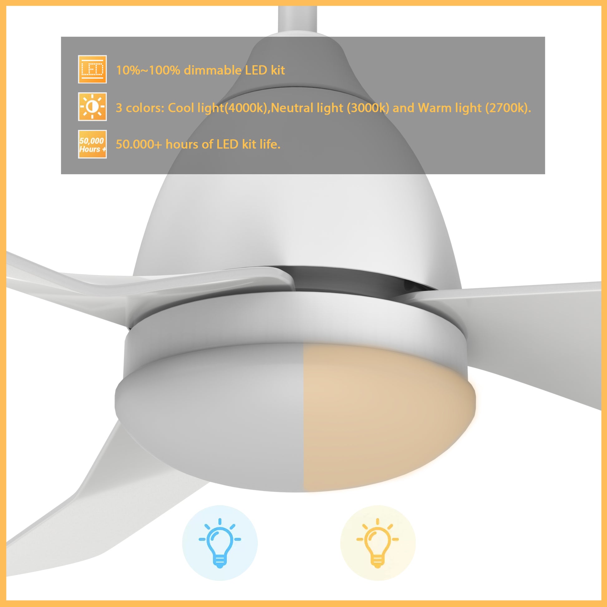 Carro TOULON 52 inch 3-Blade Smart Ceiling Fan with LED Light Kit & Remote- White/White