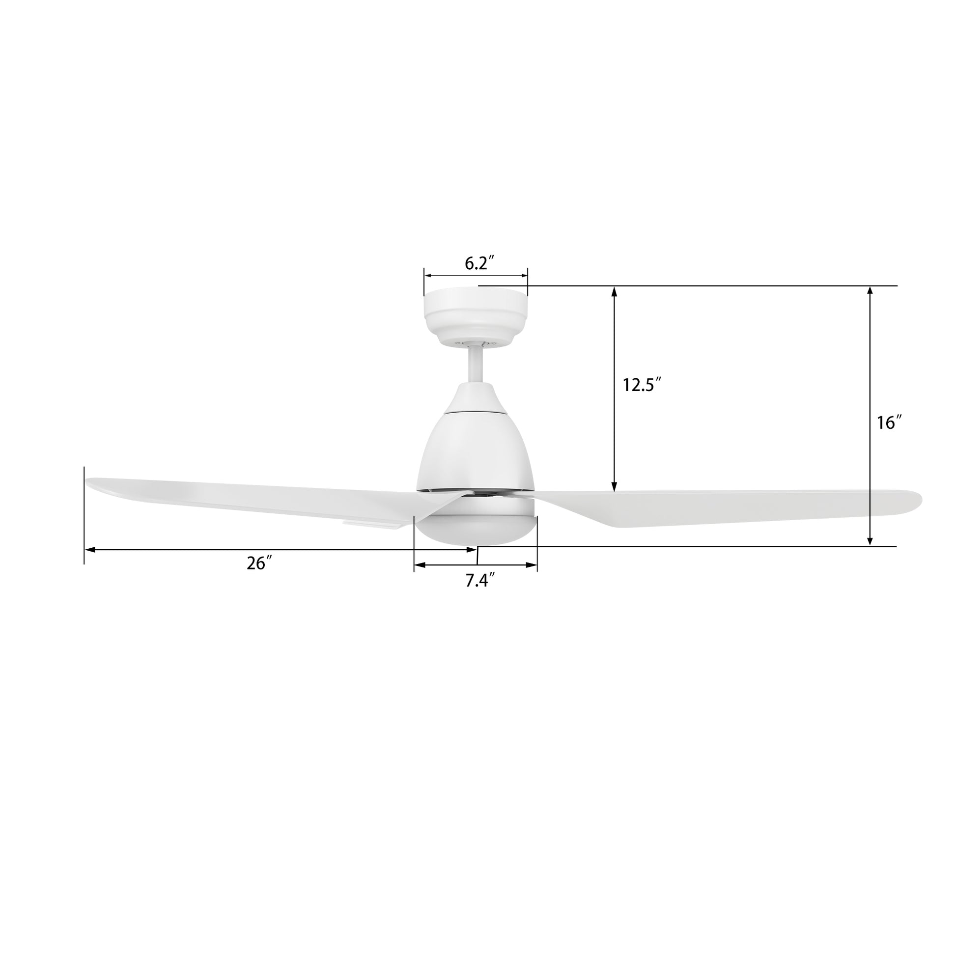 Carro TOULON 52 inch 3-Blade Smart Ceiling Fan with LED Light Kit & Remote- White/White