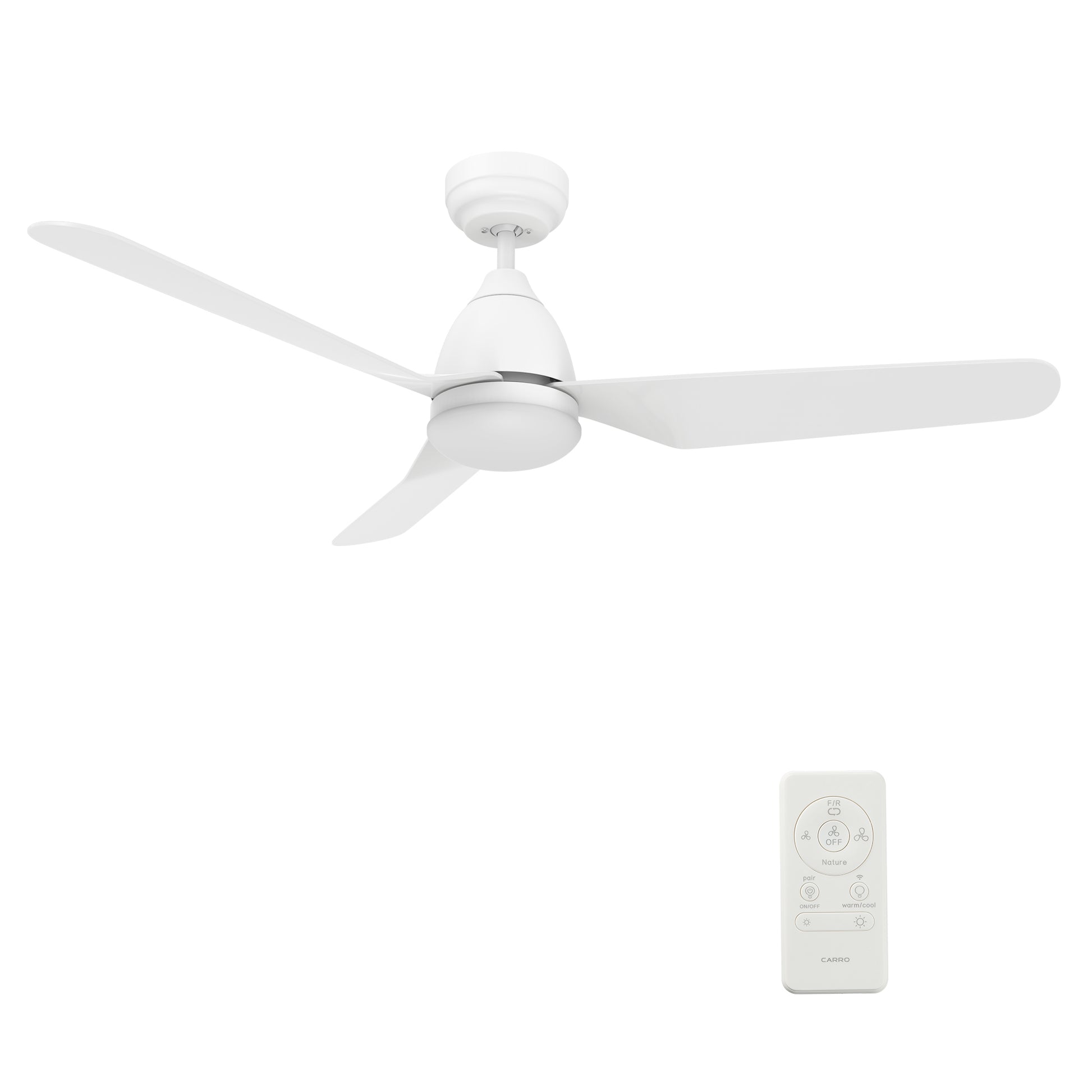 Carro TOULON 52 inch 3-Blade Smart Ceiling Fan with LED Light Kit & Remote- White/White