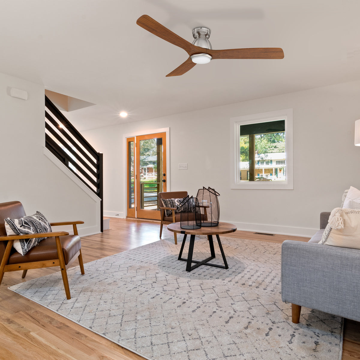 52 Inch Low Profile Flush Mount Ceiling Fan with Light and Remote 52 Inch Low Profile Flush Mount Ceiling Fan with Light and Remote