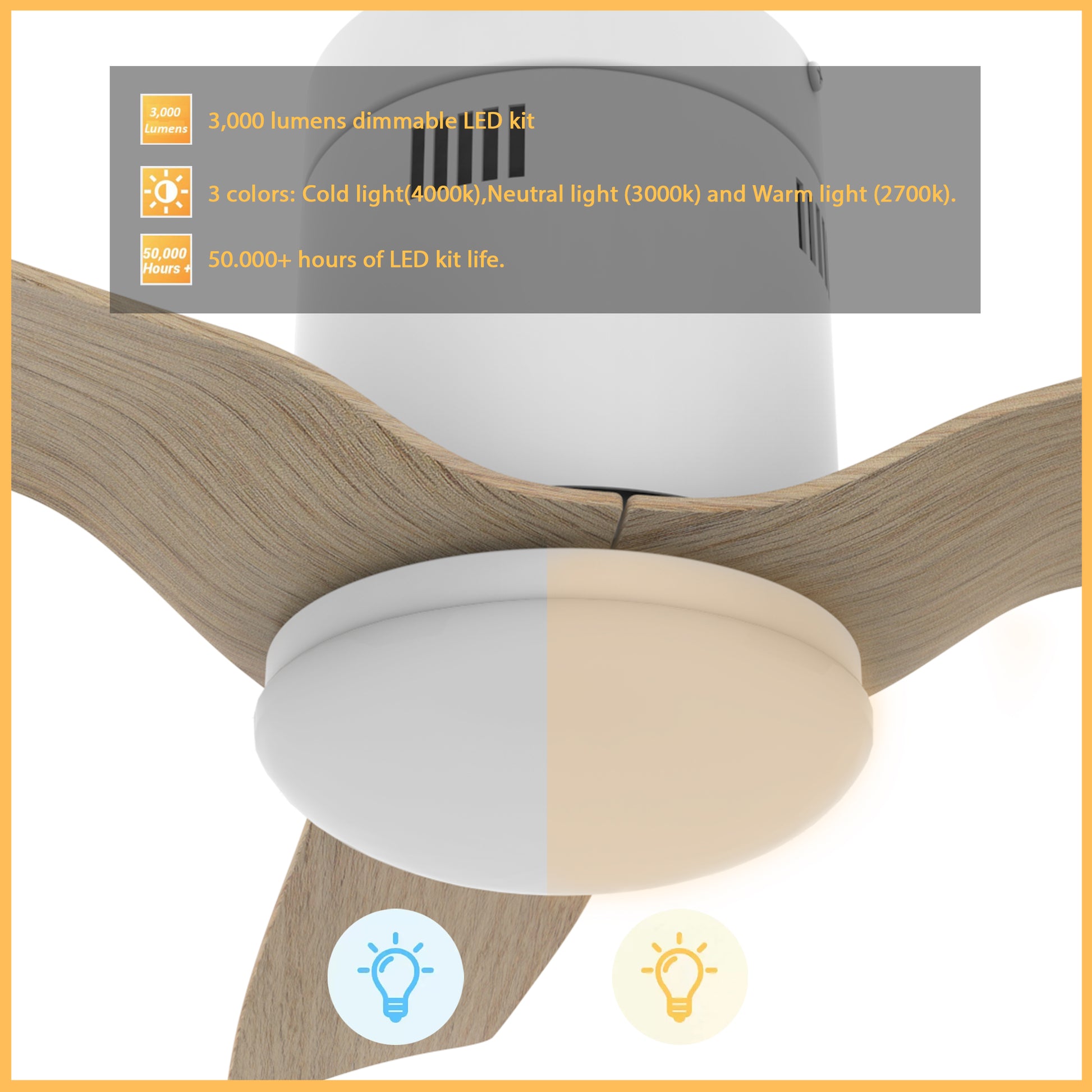 Carro Home SPEZIA 52" 3-Blade Flush Mount Smart Ceiling Fan with LED Light Kit & Remote - White/Light Wood fan Blades