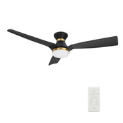 Carro SPEZIA 52 inch 3-Blade Flush Mount Smart Ceiling Fan with LED Light Kit & Remote - Black/Black (Gold Detail)