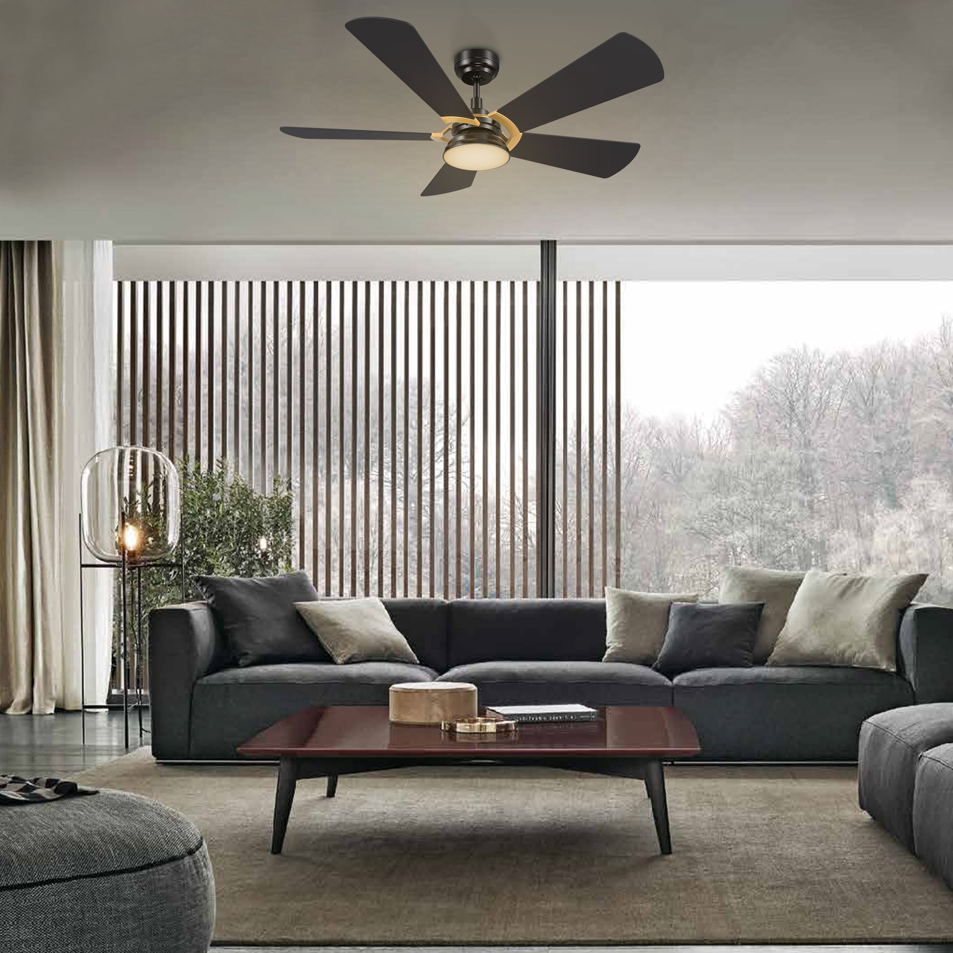 Carro SAVILI 52 inch 5-Blade Smart Ceiling Fan with LED Light Kit & Remote Control- Black/Black (Gold Details)