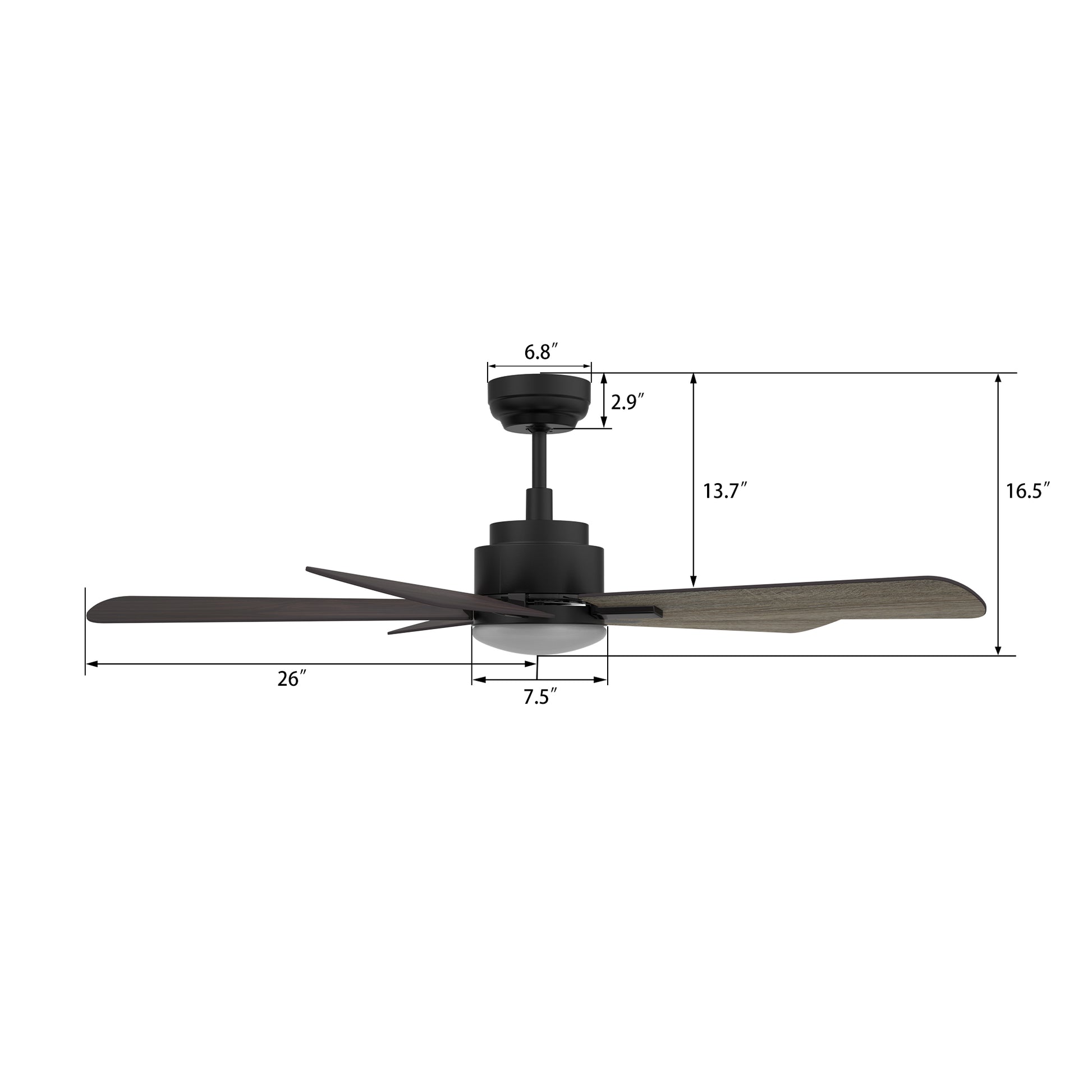 Carro OLINDA 52 inch 5-Blade Smart Ceiling Fan with LED Light Kit & Remote- Black/Walnut & Barnwood (Reversible Blades)