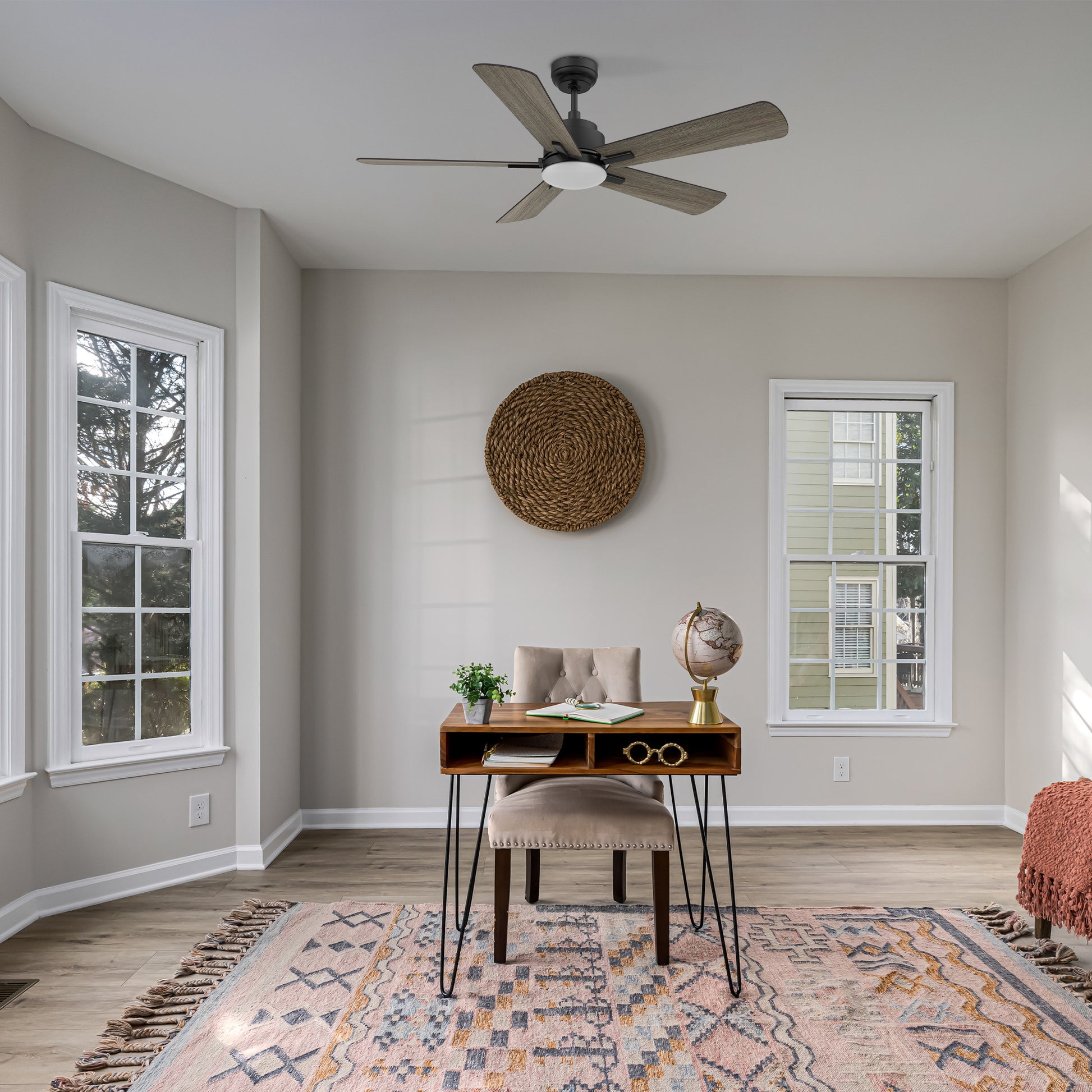 Carro OLINDA 52 inch 5-Blade Smart Ceiling Fan with LED Light Kit & Remote- Black/Walnut & Barnwood (Reversible Blades)