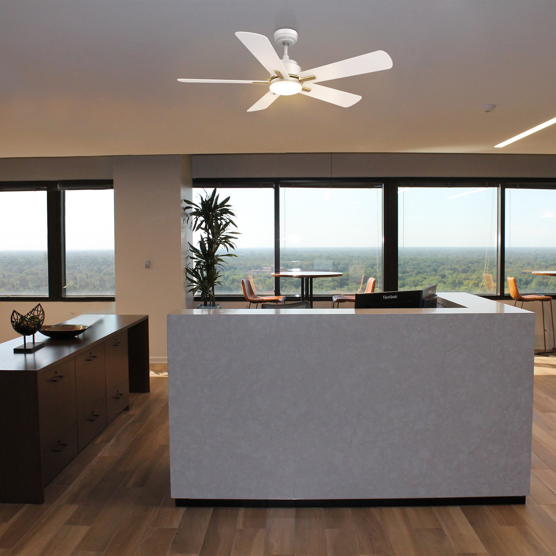 Carro OLINDA 52 inch 5-Blade Smart Ceiling Fan with LED Light Kit & Remote- White/White (Gold Detail)