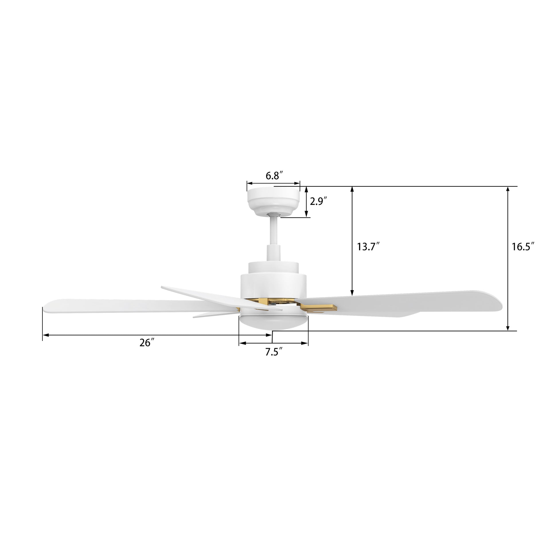 Carro OLINDA 52 inch 5-Blade Smart Ceiling Fan with LED Light Kit & Remote- White/White (Gold Detail)