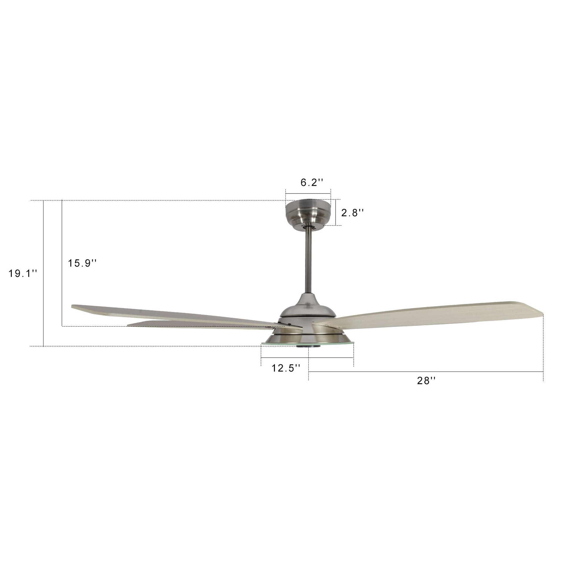 Carro USA JOURNEY 56 inch 5-Blade Smart Ceiling Fan with LED Light Kit & Remote - Silver/Light Wood fan blades