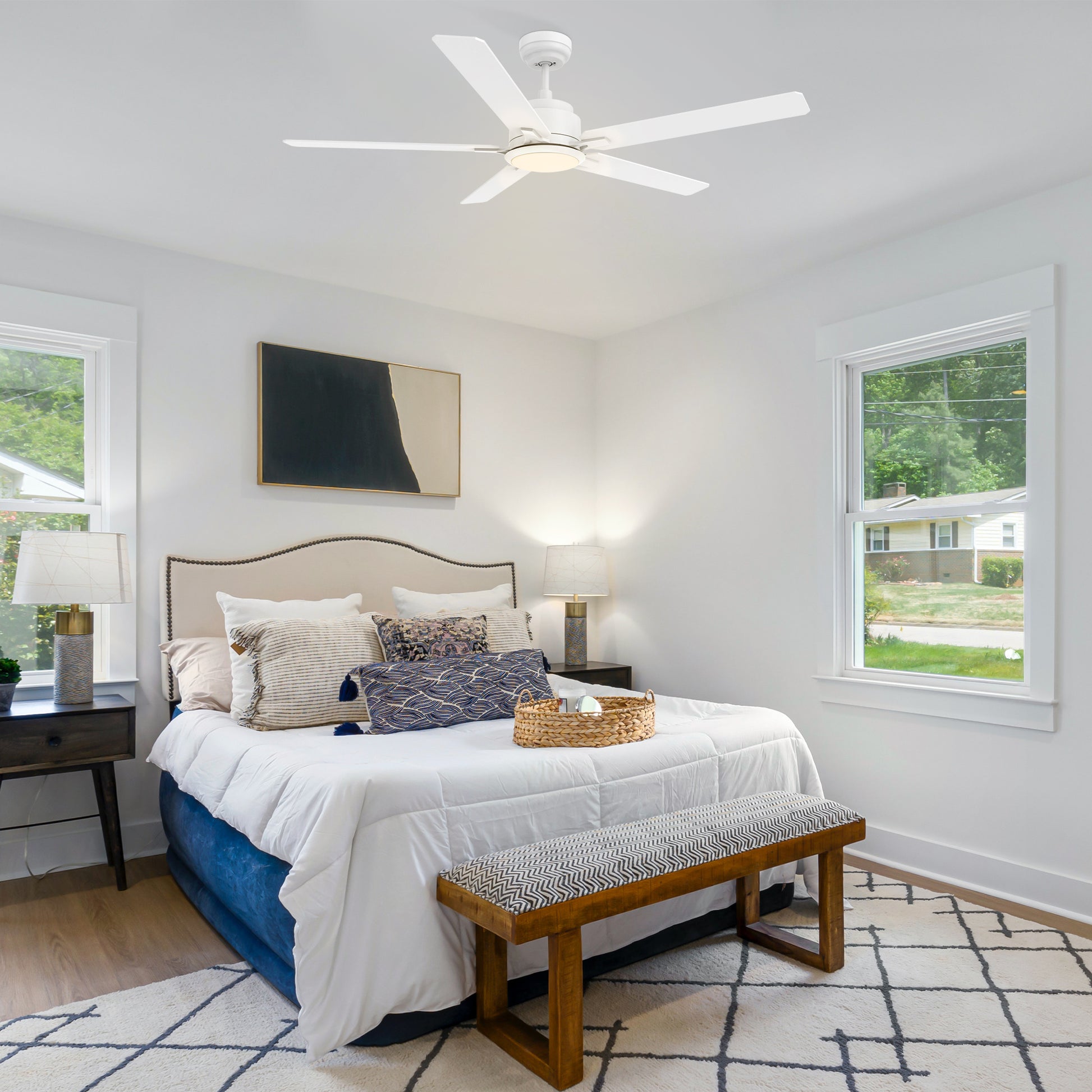 Carro Home ESPEAR 56 inch 5-Blade Smart Ceiling Fan with LED Light Kit & Remote - White/White