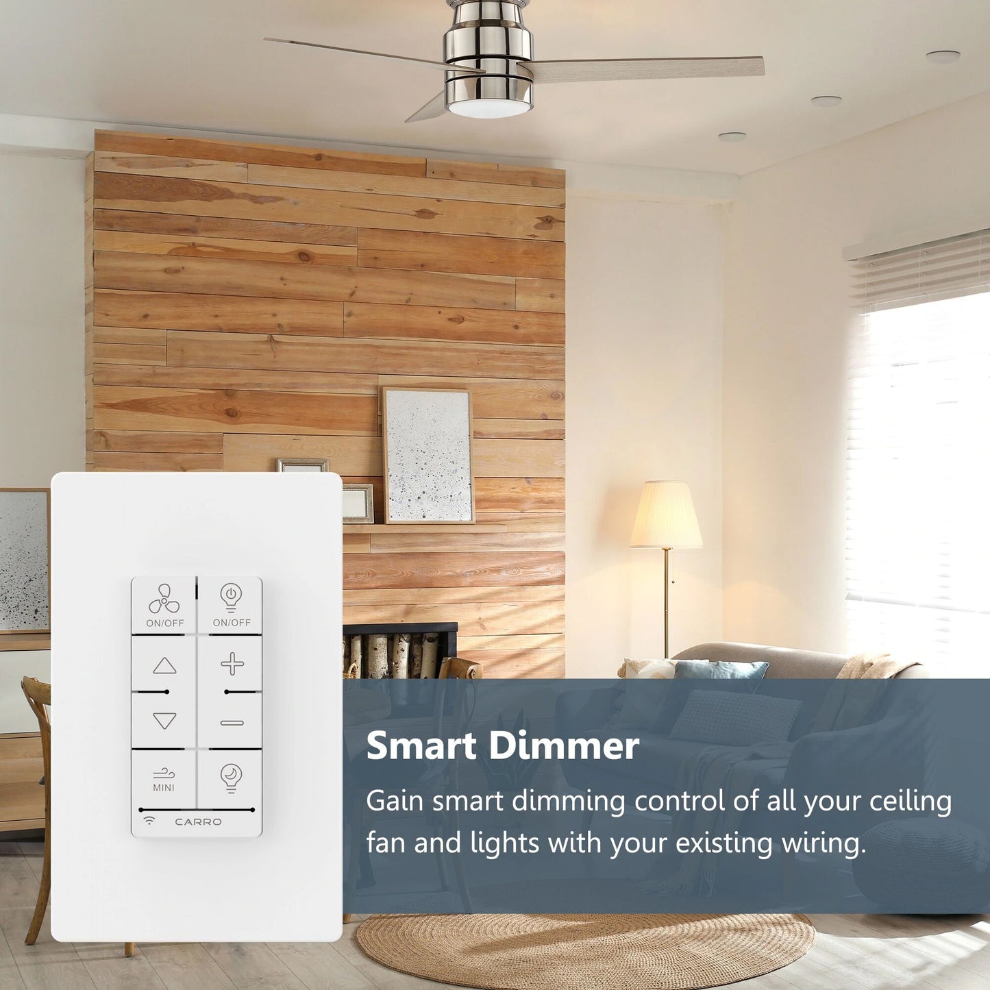 Carro MALTA Dimmable Light Smart Wall Switch For Ceiling Fans(1-Gang), Works with Amazon Alexa, Google Assistant, and Siri Shortcuts